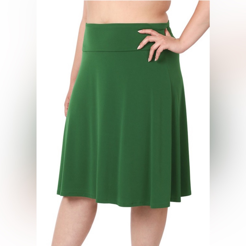 NWT! Plus Green Ity Fold Over A-line Flared Skirt, A-Line Knee-Length Skirt